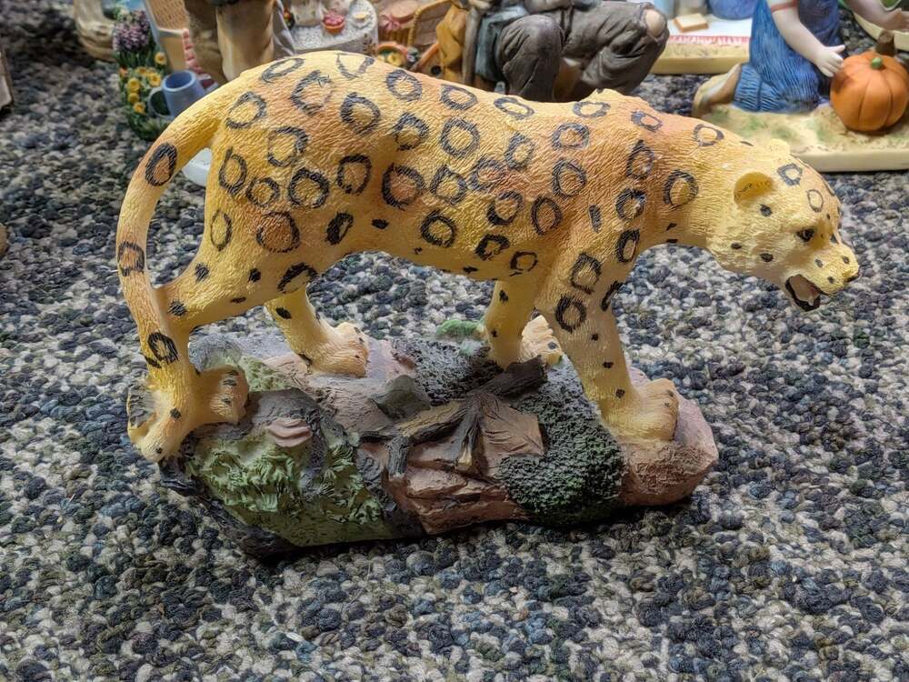 Leopard on Rock Figurine Wild Cat Statue Home Decor